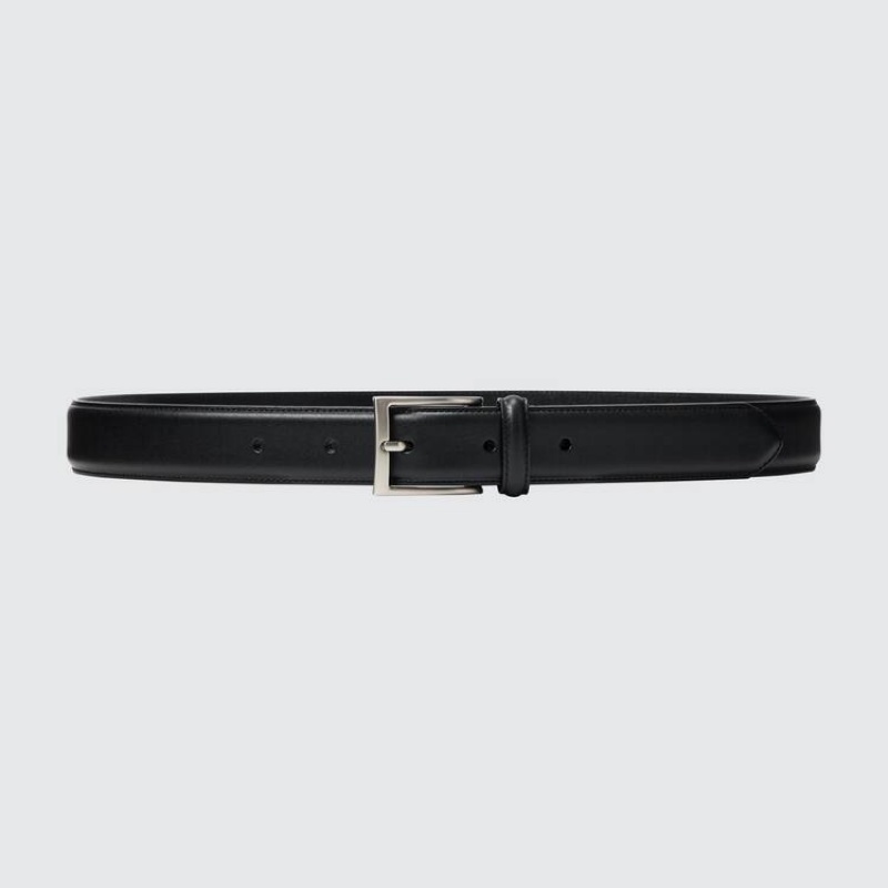 Men\'s Uniqlo Italian Leather Stitched Belts Black | RUWX-30921