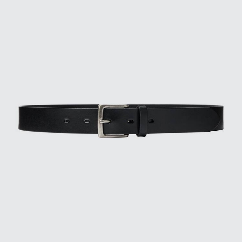 Men\'s Uniqlo Italian Oiled Leather Belts Black | SROQ-18695