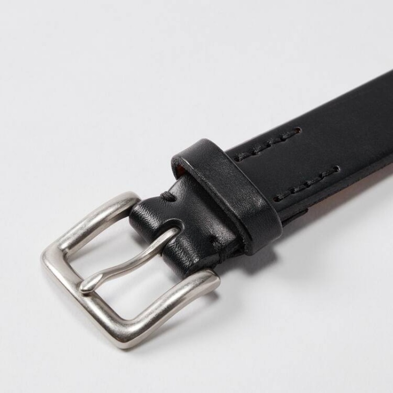 Men's Uniqlo Italian Saddle Leather Belts Black | TIRW-70516