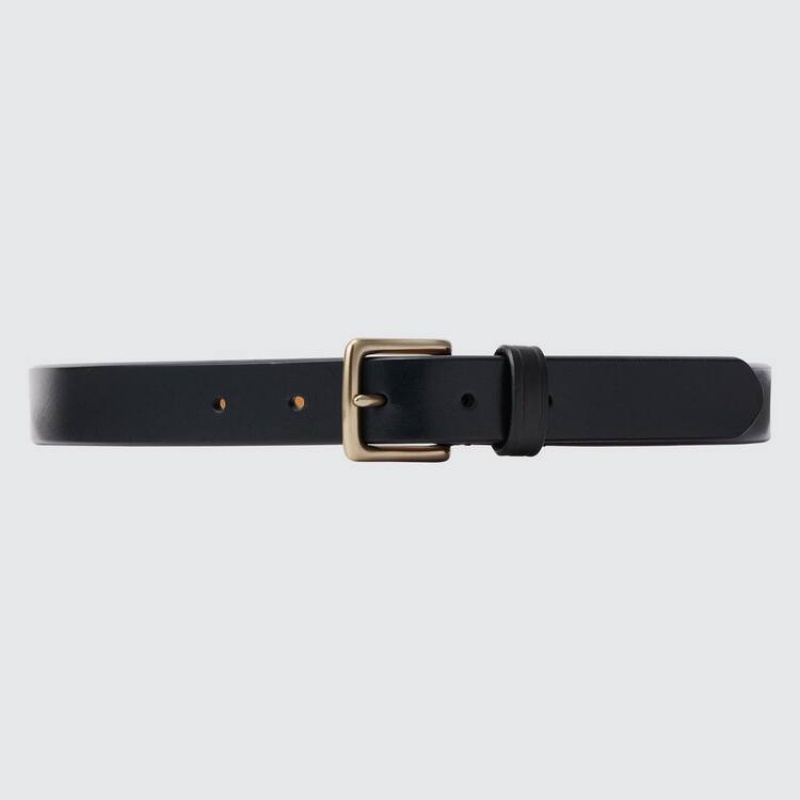 Men\'s Uniqlo Italian Saddle Leather Belts Black | MUOG-50981