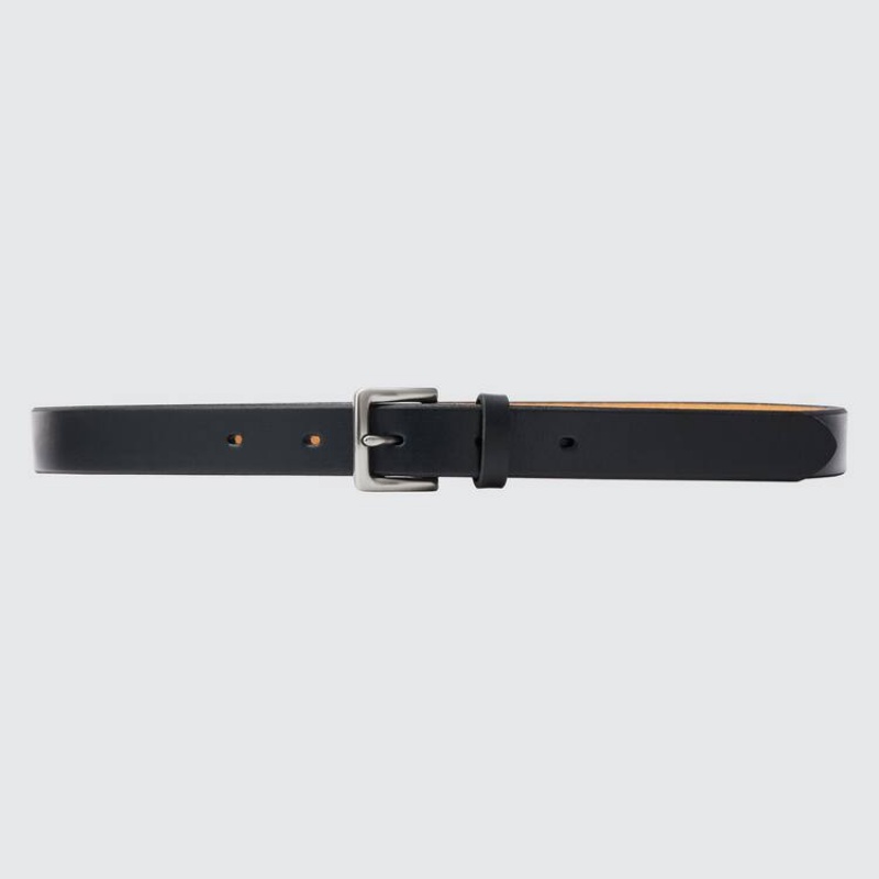 Men\'s Uniqlo Italian Saddle Leather Belts Black | MPAY-50241