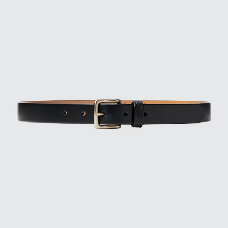 Men\'s Uniqlo Italian Saddle Leather Belts Black | PWAE-23704