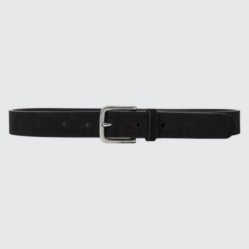 Men\'s Uniqlo Italian Suede Leather Belts Black | PQHB-20871