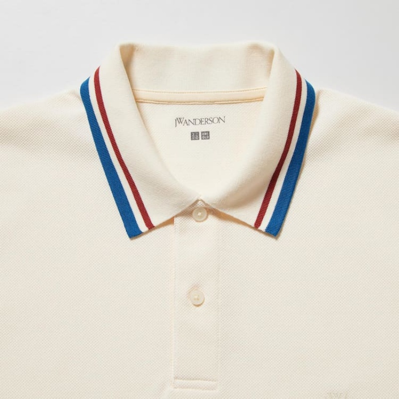 Men's Uniqlo Jw Anderson Dry Piqué Patterned Polo Shirts White | NOPI-82316