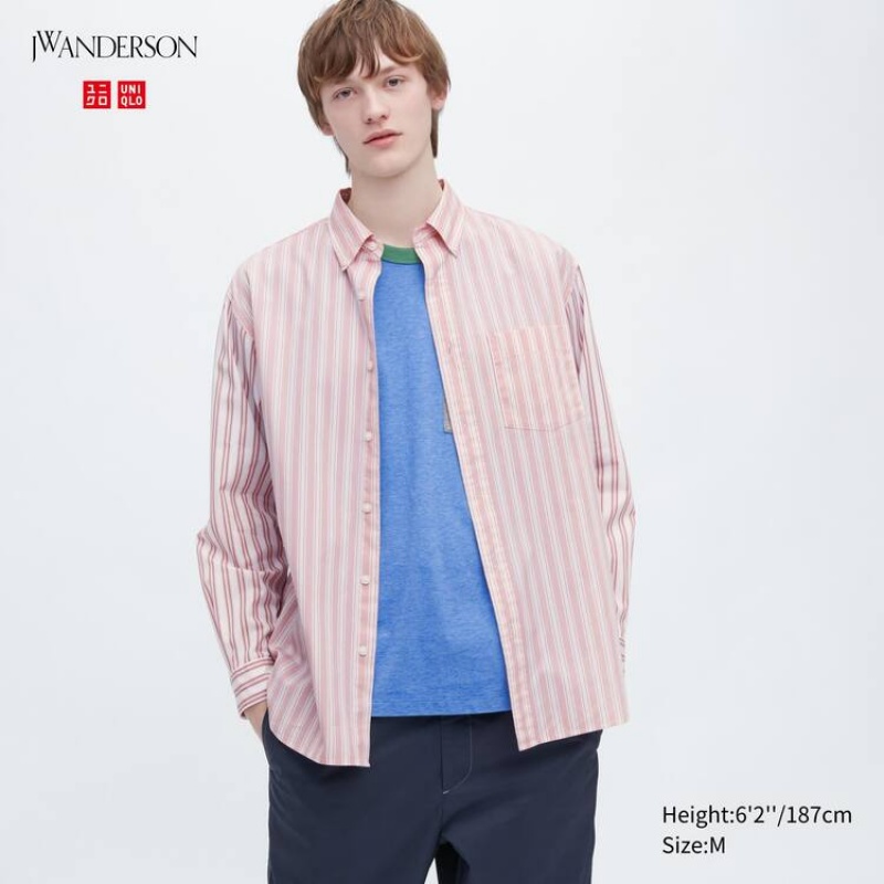 Men\'s Uniqlo Jw Anderson Oversized Shirts Pink | VKRG-70432