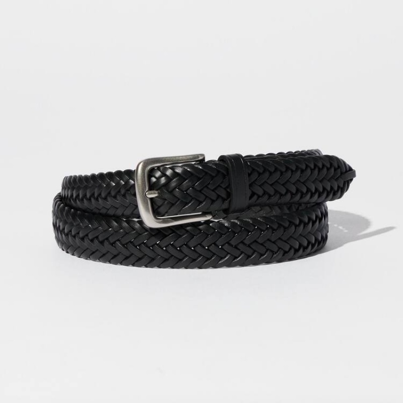 Men\'s Uniqlo Leather Mesh Belts Black | GUYF-20196