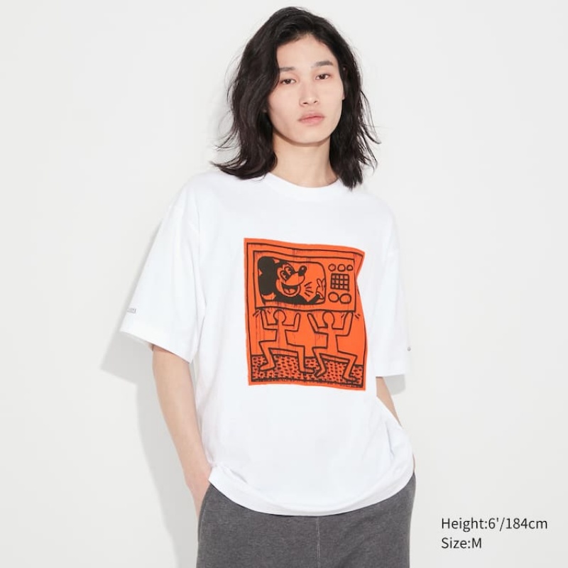 Men's Uniqlo Mickey X Keith Haring Ut Graphic T Shirts White | YVDZ-32190