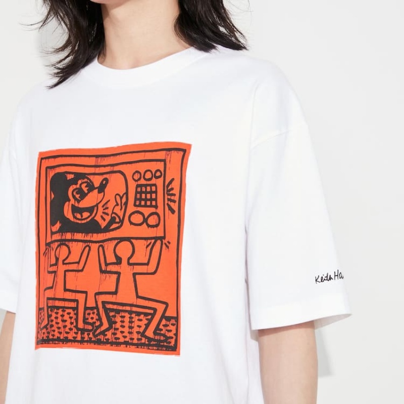 Men's Uniqlo Mickey X Keith Haring Ut Graphic T Shirts White | YVDZ-32190