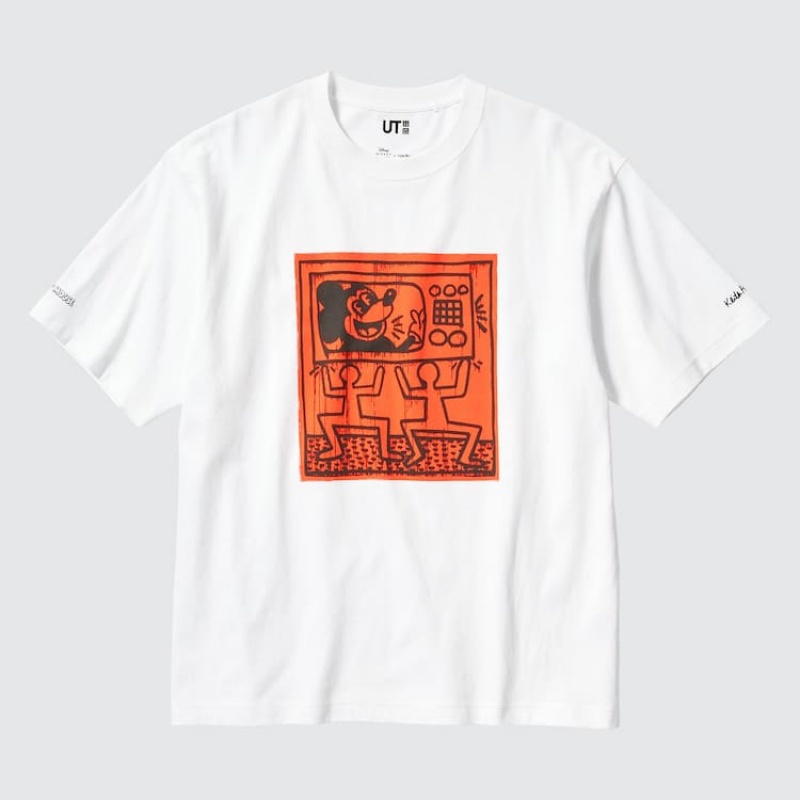 Men's Uniqlo Mickey X Keith Haring Ut Graphic T Shirts White | YVDZ-32190