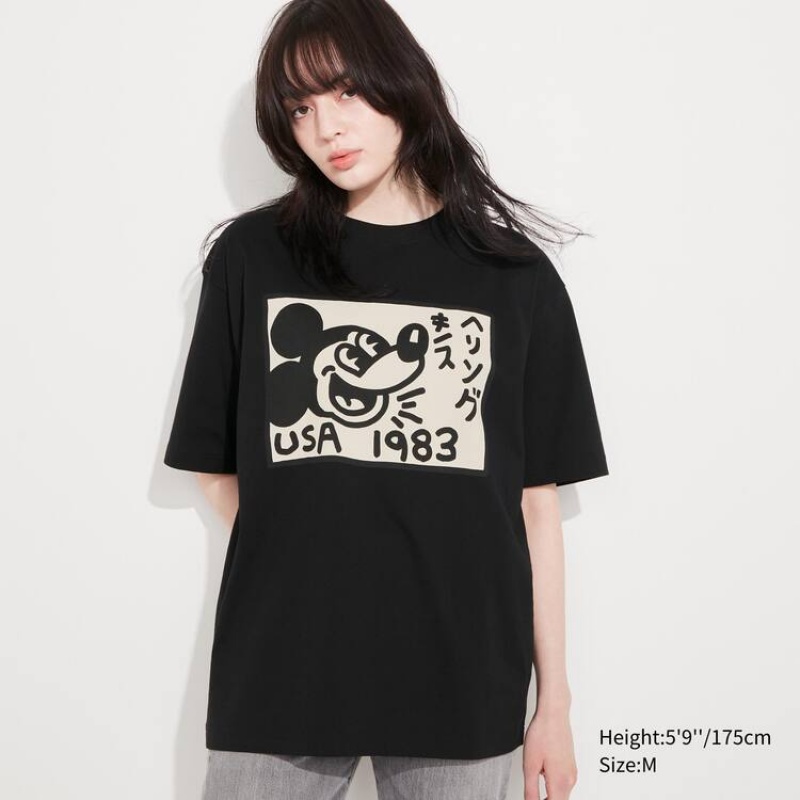 Men's Uniqlo Mickey X Keith Haring Ut Graphic T Shirts Black | PQMD-70984