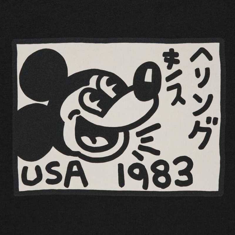 Men's Uniqlo Mickey X Keith Haring Ut Graphic T Shirts Black | PQMD-70984