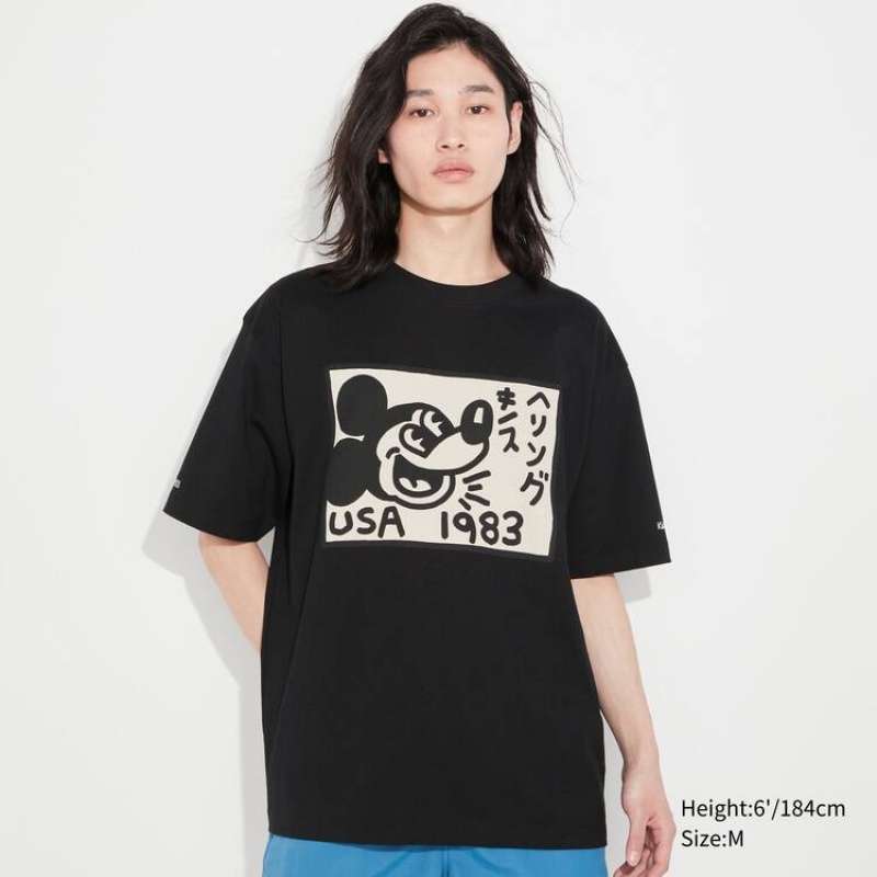 Men's Uniqlo Mickey X Keith Haring Ut Graphic T Shirts Black | PQMD-70984