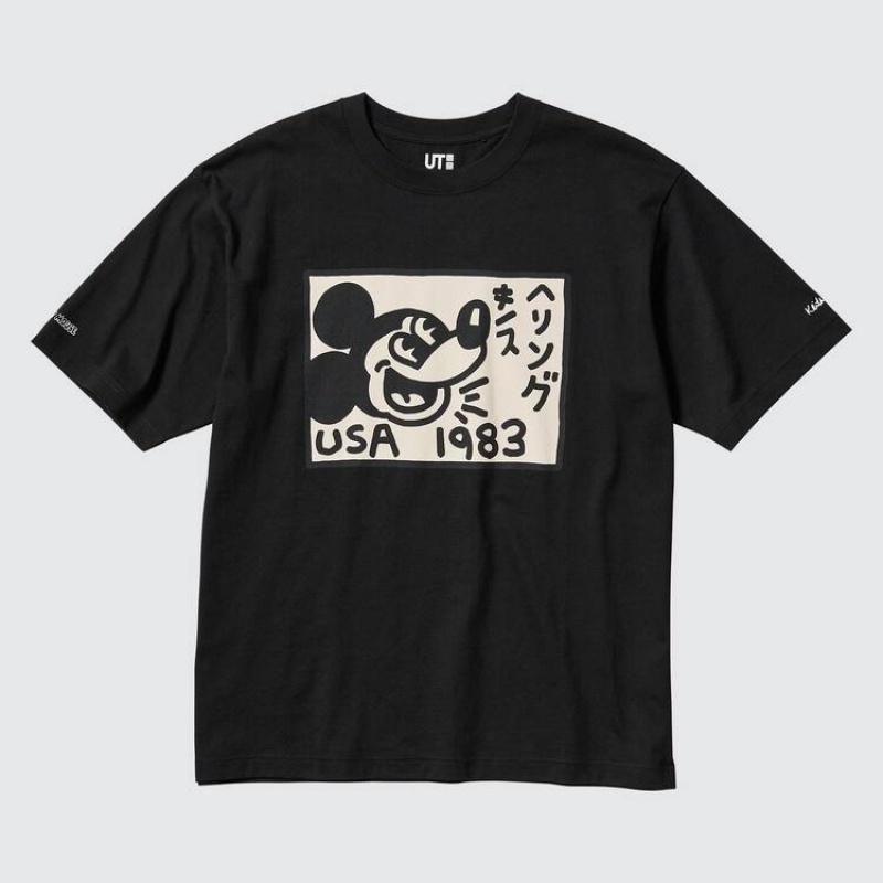 Men's Uniqlo Mickey X Keith Haring Ut Graphic T Shirts Black | PQMD-70984