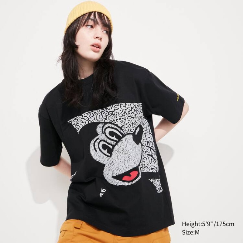 Men's Uniqlo Mickey X Keith Haring Ut Graphic T Shirts Black | TELN-12736