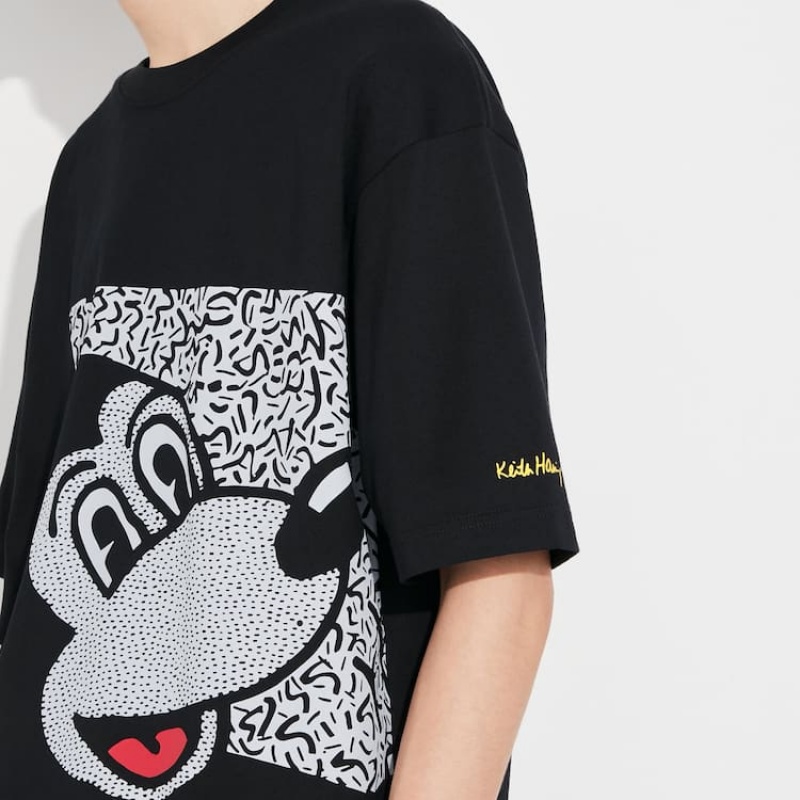 Men's Uniqlo Mickey X Keith Haring Ut Graphic T Shirts Black | TELN-12736