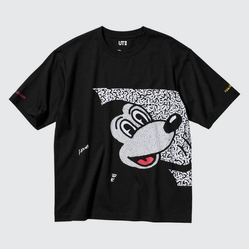 Men's Uniqlo Mickey X Keith Haring Ut Graphic T Shirts Black | TELN-12736