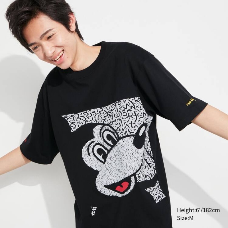 Men\'s Uniqlo Mickey X Keith Haring Ut Graphic T Shirts Black | TELN-12736