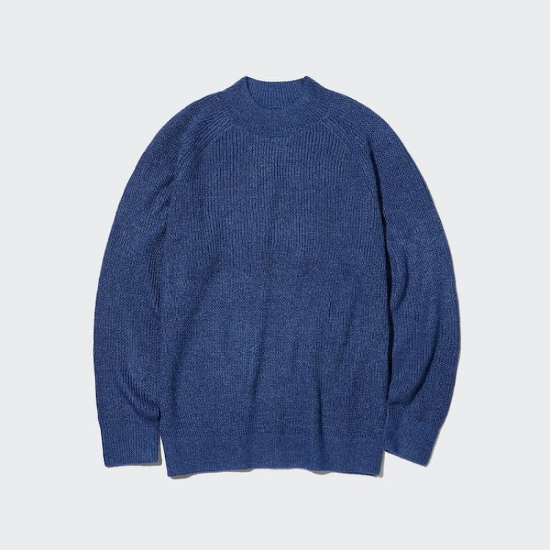 Men\'s Uniqlo Middle Gauge Mock Neck Jumpers Blue | NIYF-54123