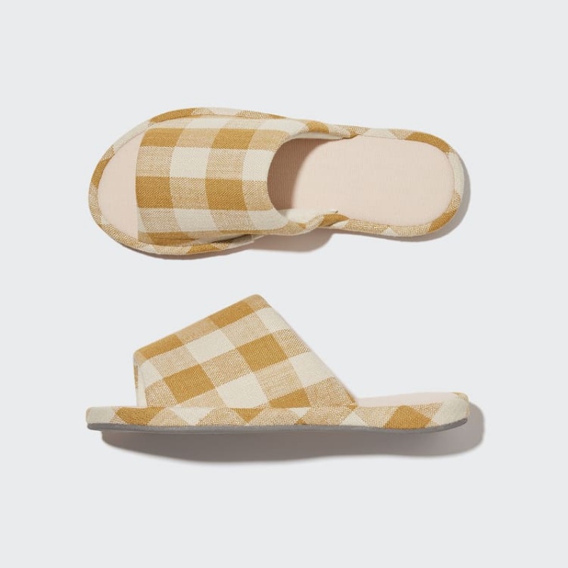 Men\'s Uniqlo Open Toe Canvas Checked Slippers Yellow | DKCZ-20618