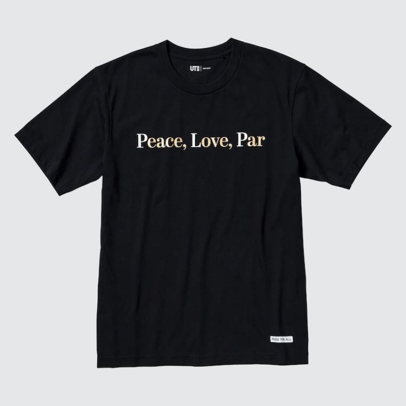 Men\'s Uniqlo Peace For All Ut Graphic (Adam Scott) T Shirts Black | BYAC-71634