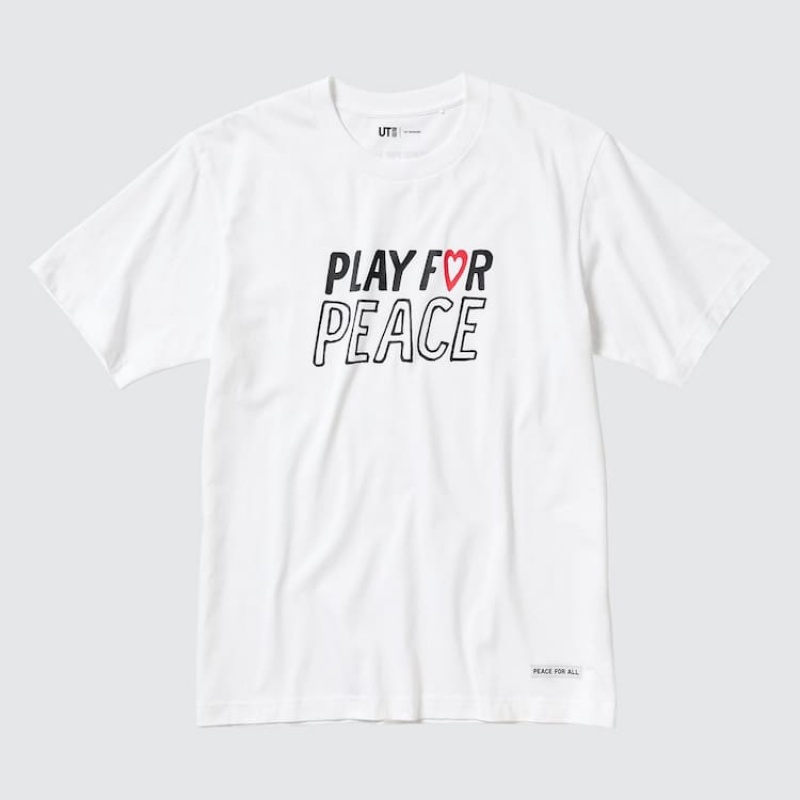 Men\'s Uniqlo Peace For All Ut Graphic (Kei Nishikori) T Shirts White | MDER-21607