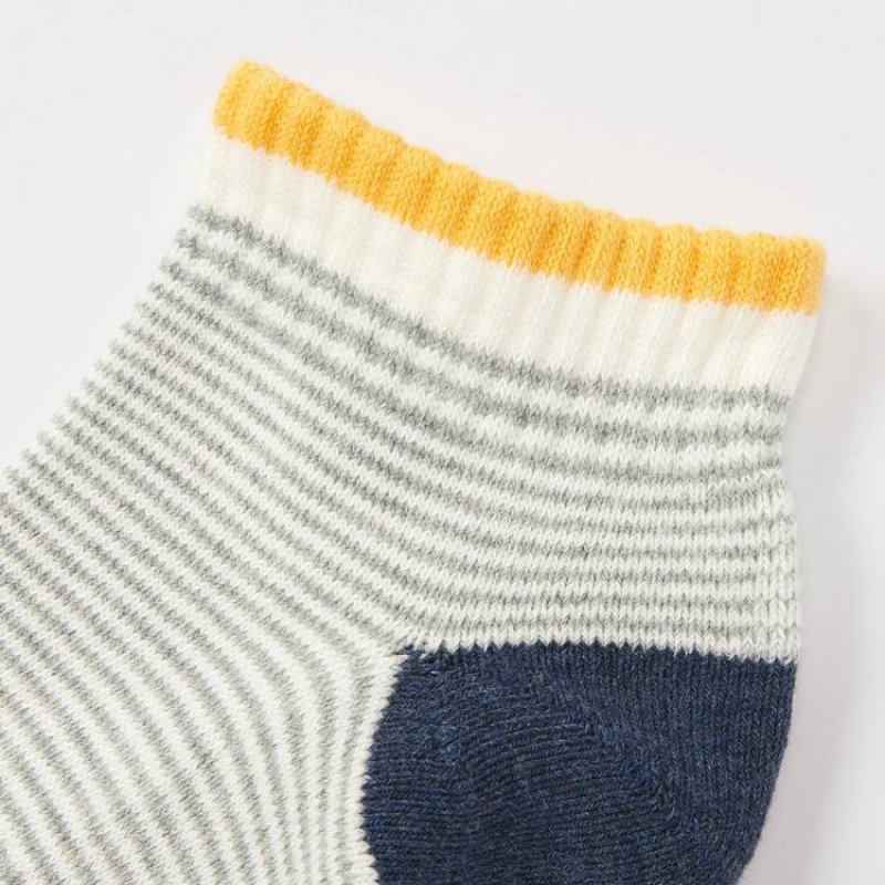 Men's Uniqlo Pile Striped Short Socks Grey | YMKT-73465