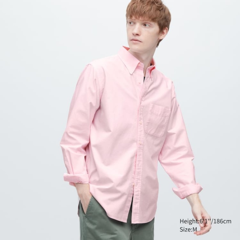 Men\'s Uniqlo Regular Fit Oxford (Button-down Collar) Shirts Pink | NSGK-84350