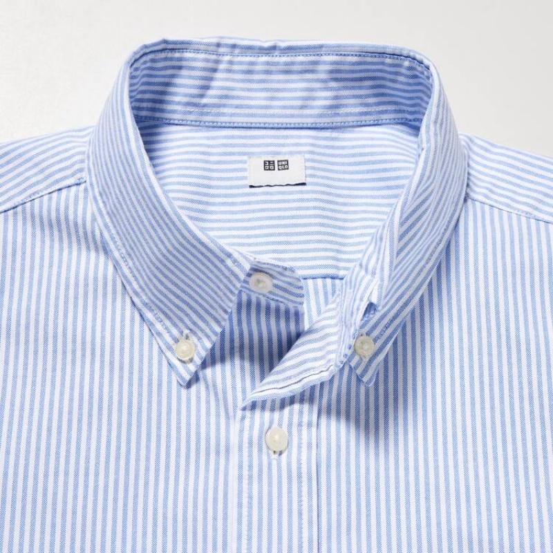 Men's Uniqlo Regular Fit Striped Oxford (Button-down Collar) Shirts Blue | EBFY-96805