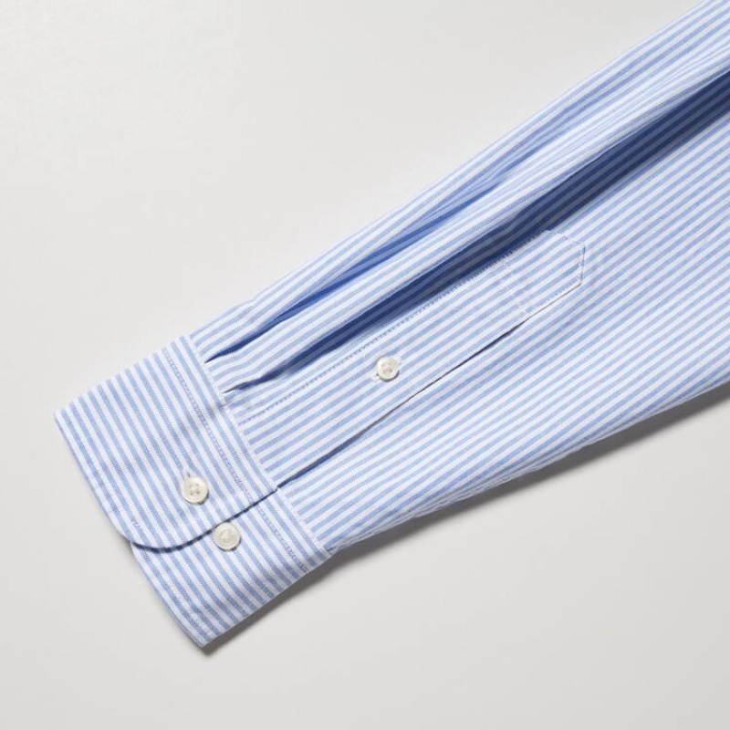 Men's Uniqlo Regular Fit Striped Oxford (Button-down Collar) Shirts Blue | EBFY-96805