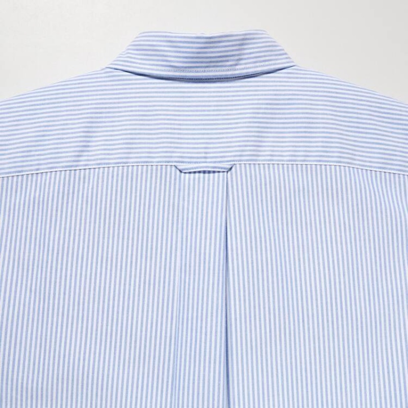 Men's Uniqlo Regular Fit Striped Oxford (Button-down Collar) Shirts Blue | EBFY-96805