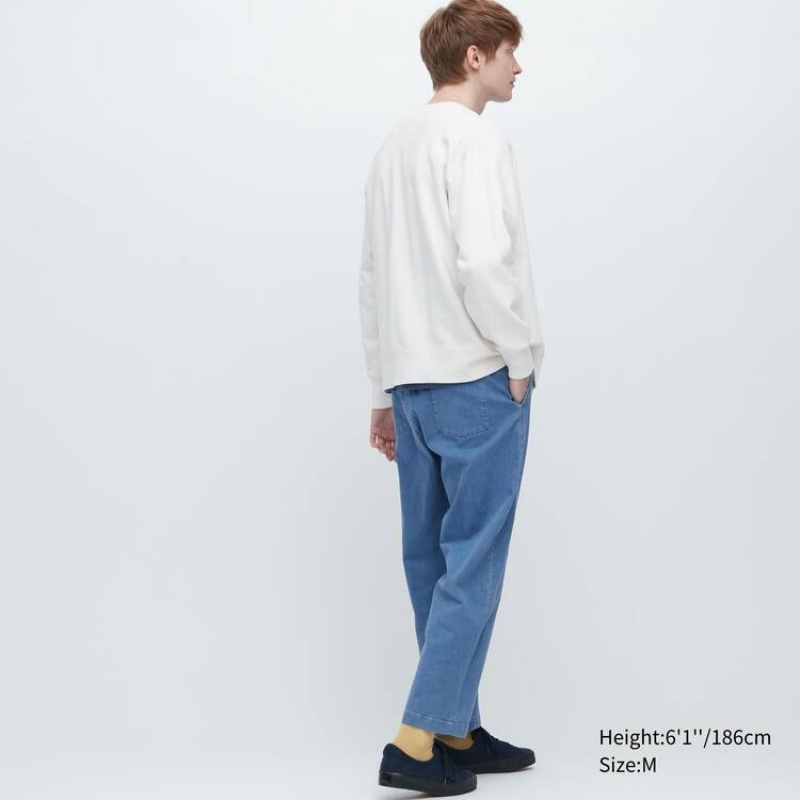 Men's Uniqlo Relaxed Fit Ankle Length Trousers Blue | UJQR-06974