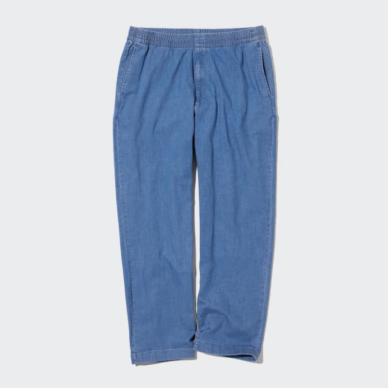 Men's Uniqlo Relaxed Fit Ankle Length Trousers Blue | UJQR-06974