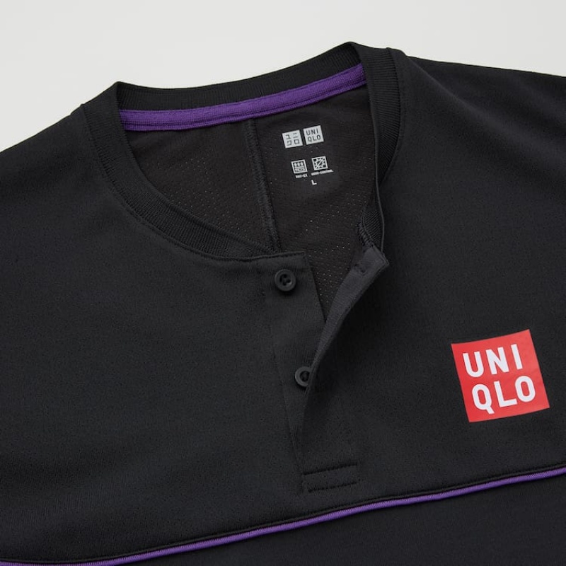 Men's Uniqlo Roger Federer Dry-ex Us 2021 (2021 Season) Polo Shirts Black | OIAF-69457