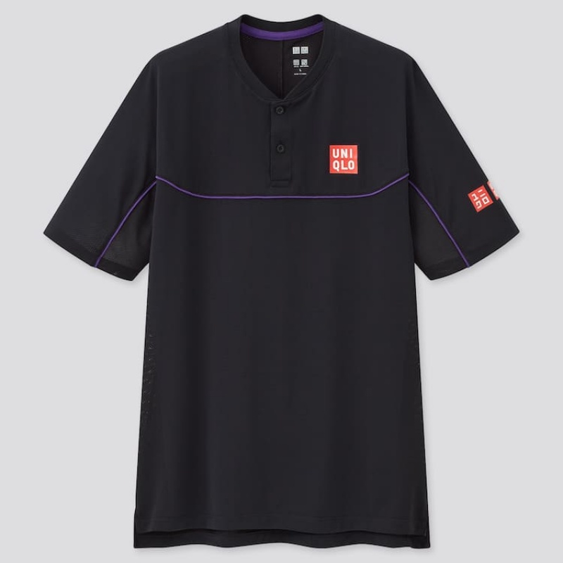 Men\'s Uniqlo Roger Federer Dry-ex Us 2021 (2021 Season) Polo Shirts Black | OIAF-69457