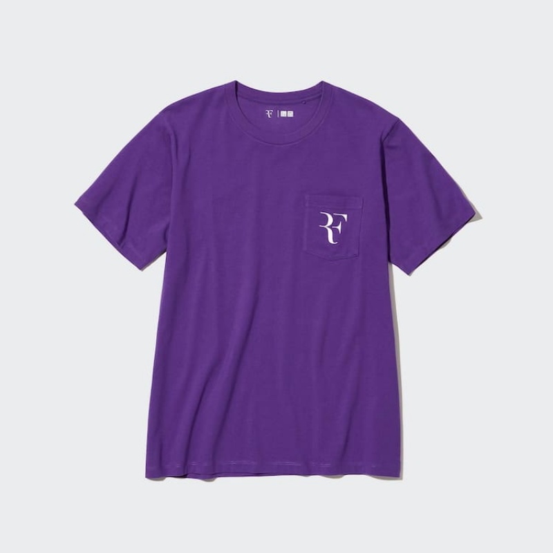 Men's Uniqlo Roger Federer Rf Graphic T Shirts Purple | VLKT-45130