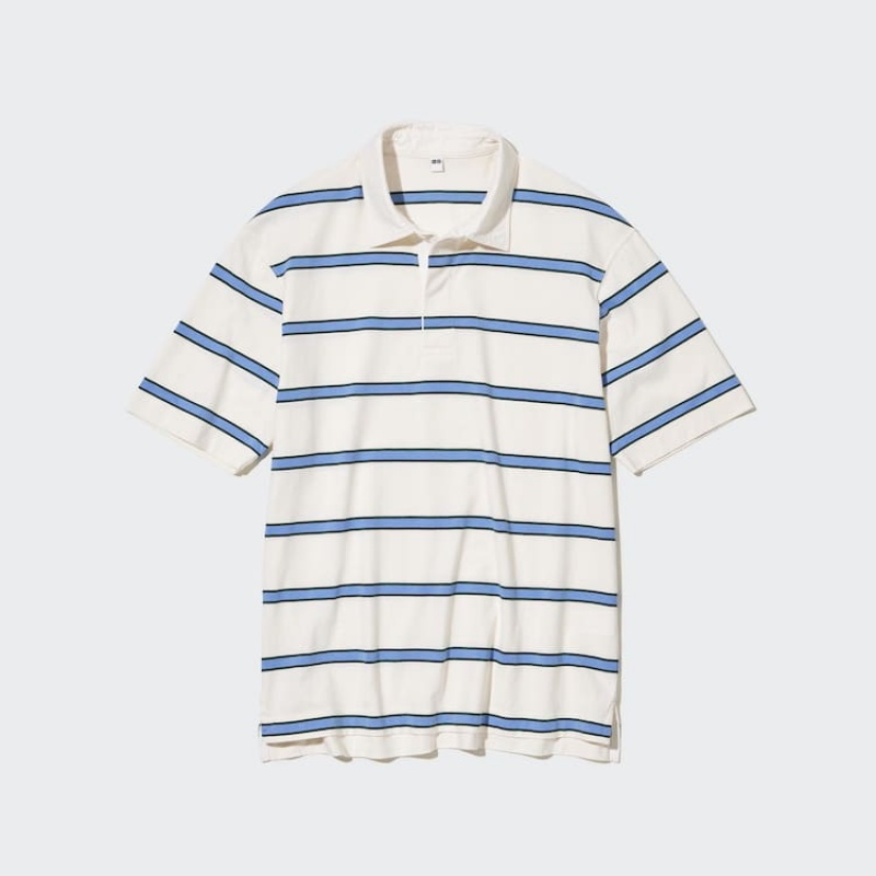 Men's Uniqlo Rugger Striped Polo Shirts White | GUFP-35497