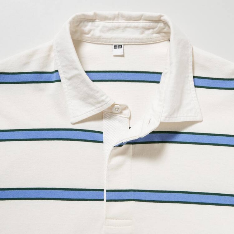 Men's Uniqlo Rugger Striped Polo Shirts White | TMNI-62901