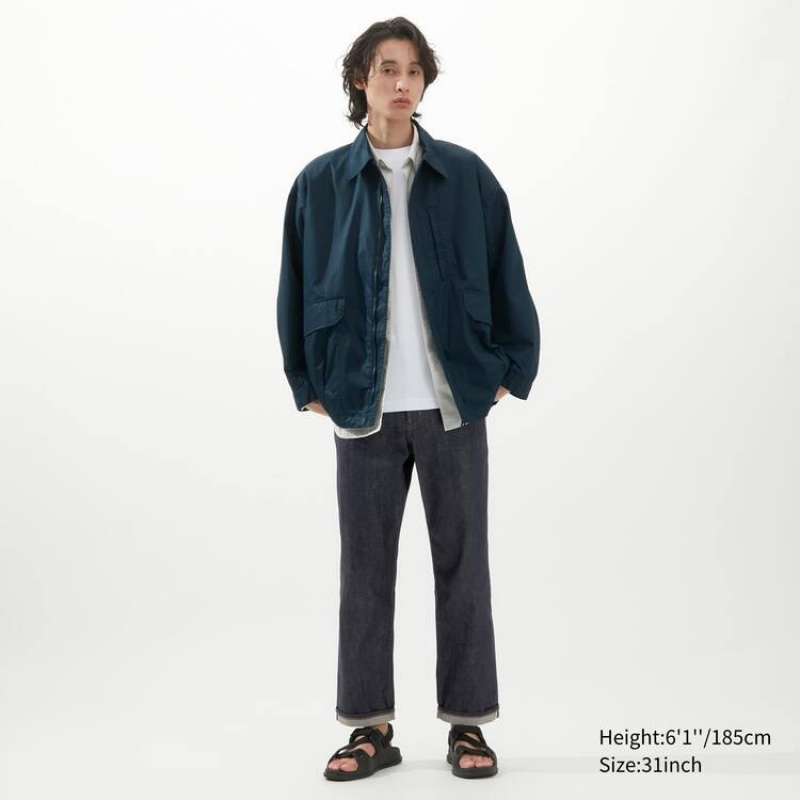 Men's Uniqlo Selvedge Regular Fit Jeans Navy | KRIU-24570