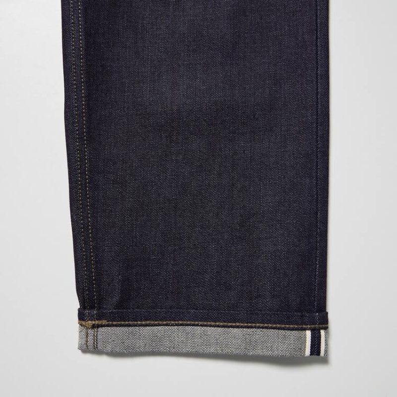 Men's Uniqlo Selvedge Regular Fit Jeans Navy | KRIU-24570