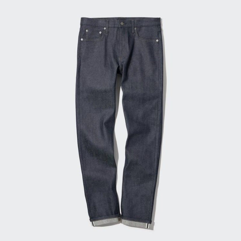 Men's Uniqlo Selvedge Stretch Slim Fit Jeans Navy | YGAJ-70692