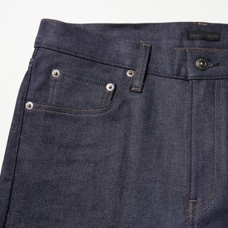 Men's Uniqlo Selvedge Stretch Slim Fit Jeans Navy | YGAJ-70692