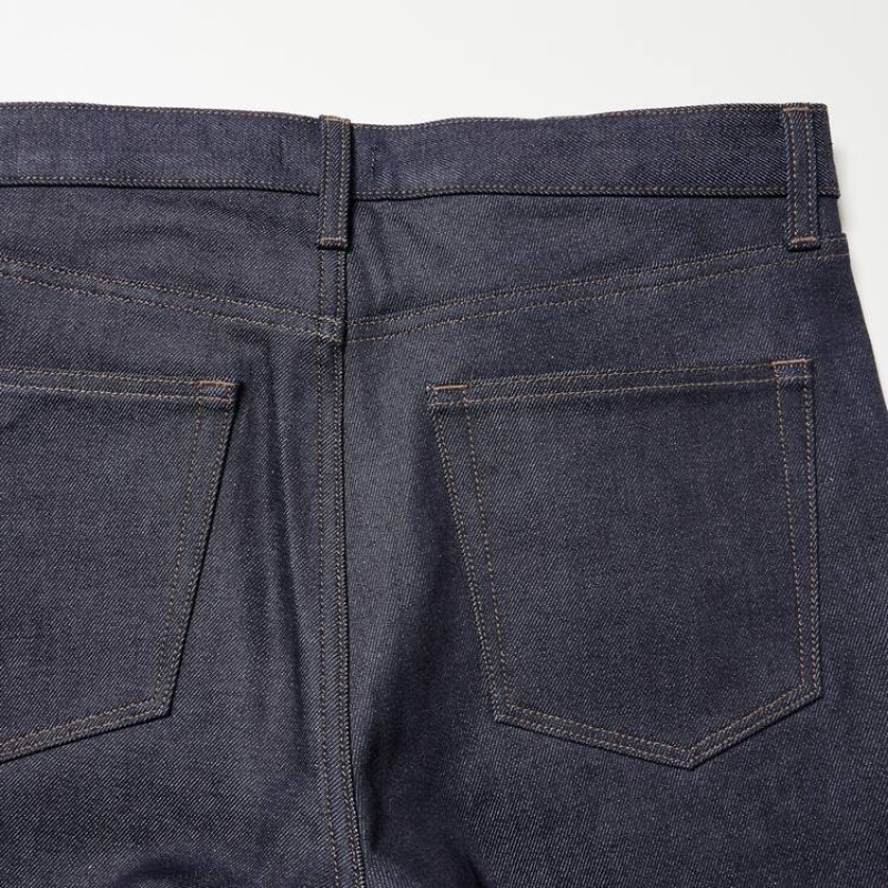 Men's Uniqlo Selvedge Stretch Slim Fit Jeans Navy | YGAJ-70692