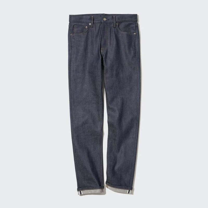 Men's Uniqlo Selvedge Stretch Slim Fit Jeans Navy | VUIJ-53870