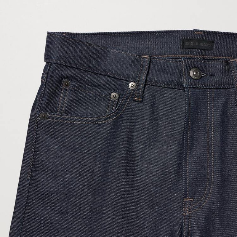 Men's Uniqlo Selvedge Stretch Slim Fit Jeans Navy | VUIJ-53870