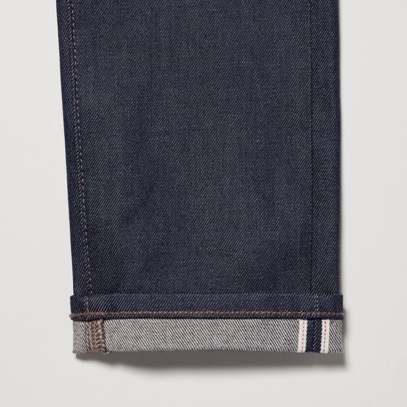 Men's Uniqlo Selvedge Stretch Slim Fit Jeans Navy | VUIJ-53870