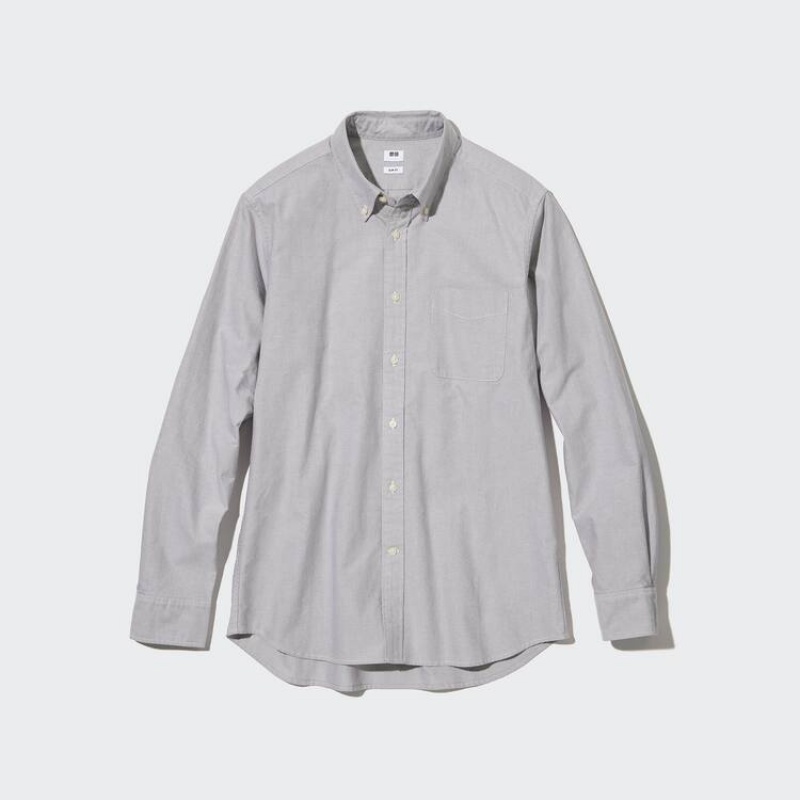 Men's Uniqlo Slim Fit Oxford Shirts Grey | FGRN-96572