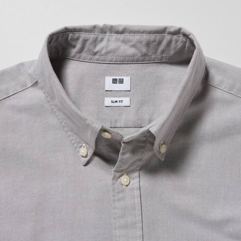 Men's Uniqlo Slim Fit Oxford Shirts Grey | FGRN-96572