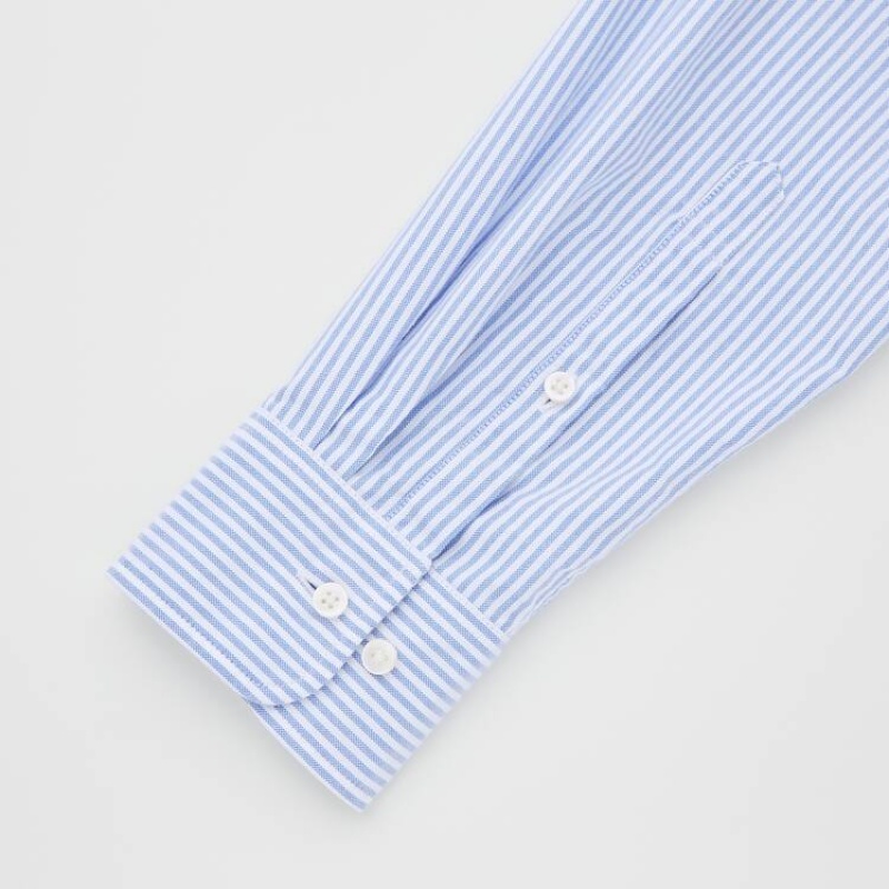 Men's Uniqlo Slim Fit Striped Oxford (Button-down Collar) Shirts Blue | KDGO-73980