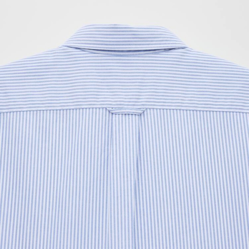 Men's Uniqlo Slim Fit Striped Oxford (Button-down Collar) Shirts Blue | KDGO-73980