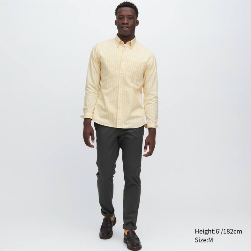 Men's Uniqlo Slim Fit Striped Oxford Shirts Yellow | QRIT-58642